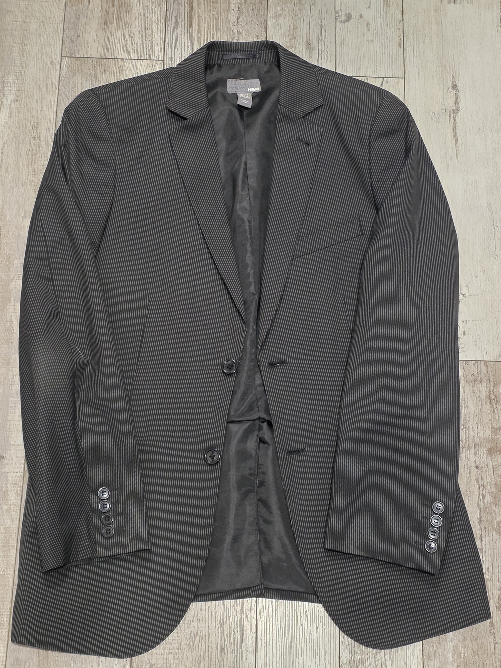 38R Men's H&M Blazer Jet Black Chalkstripe 2 Button Sport Coat Flawless